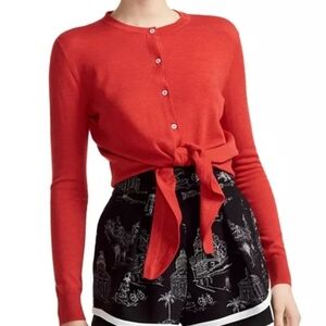 Maje Manilou Cardigan Red Parisian Women 3 Elevated Basic Soft Preppy Bow Wool